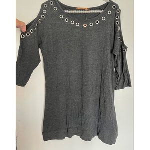 New Belldini Dark Grey Cold Shoulder Studded Top XL